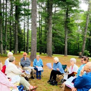 A St. Giles committee meeting held under the pines in Jefferson. Courtesy photo