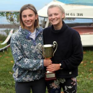 Arden, left, and Piper Carleton of Lincoln Academy, winning team in the 2021 Becton Cup held in Boothbay Harbor waters. STEVE EDWARDS/Boothbay Register