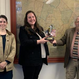 Healthy Lincoln County Director Kelsey Robinson accepts the sheriff’s department’s 2020 Community Service Award from Sheriff Todd Brackett Jan. 18. BILL PEARSON/Boothbay Register