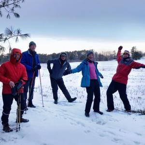 Hikers strike a pose during a moonrise hike at Boothbay Region Land Trust’s Zak Preserve in Boothbay. Courtesy of Coastal Rivers