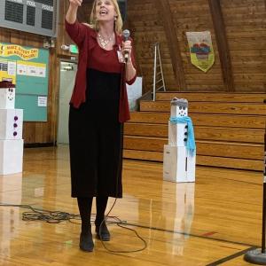 Superintendent of Schools Dr. Terry Wood greets the audience at a December 2019 holiday event at Wiscasset Elementary School. File photo
