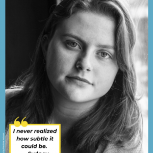 One of the 41 Finding Our Voices “Say Something” posters, each starring a different Maine survivor, going to 100 Maine high schools in the first phase of the nonprofit group’s dating abuse-awareness and prevention school initiative. Courtesy of Patrisha McLean