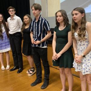 From left, Wiscasset Class of 2022 “top scholars” Naomi Wood, Evan Strong, Jasmine Rego, Mason Davenport, Ruby Cossaboon and Brianna Colson. SUSAN JOHNS/Wiscasset Newspaper
