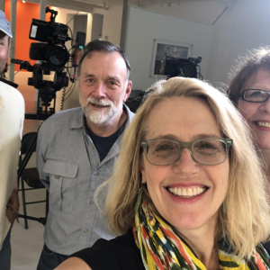 Pictured from left are Matt Siegel and Jim Boutin, filmmakers; Patrisha McLean, founder/president of Finding Our Voice; and Christine, owner of a framing store and the subject/star of one of two Finding Our Voices short documentaries premiering July 16 at the Maine International Film Festival. Courtesy of Patrisha McLean