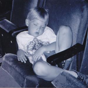 Jamie naps during Dolly rehearsal
