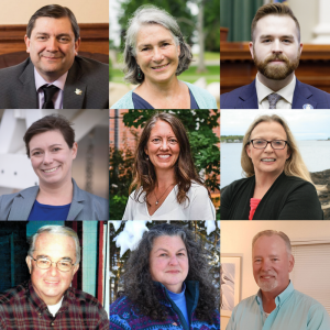 Pictured are, from left, top: Senate President Jackson, Senate Majority Leader Vitelli, Speaker of the House Fecteau; middle: Senate candidate Cameron Reny, Rep. Crafts, Rep. Stover; bottom: County Commissioner Blodgett, House candidates Pam Swift and Clint Collamore. Courtesy of the candidates