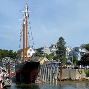 The Ernestina-Morrissey dips its keel in Boothbay Harbor waters for the first time in seven years. JOSEPH CHARPENTIER/Boothbay Register