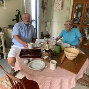 Executive Director Bruce Joule and board member Evelyn Sherman sit down at the kitchen table of an 1810 farmhouse. Visitors enter Hendricks Hill Museum through the kitchen entrance. BILL PEARSON/Boothbay Register