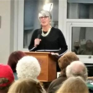 Rep. Heidi Sampson speaks in Wiscasset Sept. 28. Courtesy of Carole Blanton