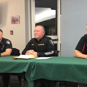 From left are Chief John Lash of Waldoboro, Chief Larry Hesseltine of Wiscasset, and School Resource Officer Jonathan Barnes of Wiscasset. Courtesy photo