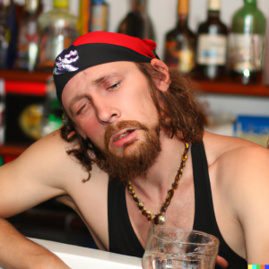 we love hate mail, two salty dogs pet outfitters, drunk pirate in a wifebeater