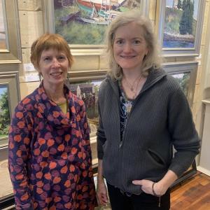 Lucia Droby, left, and Ann Scanlan inside Scanlan’s Sylvan Gallery at a 2022 Wiscasset Art Walk. SUSAN JOHNS/Wiscasset Newspaper