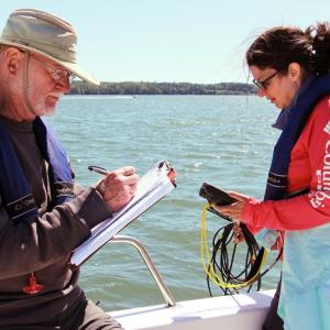 Volunteers with Coastal Rivers’ water quality monitoring programs take water samples and measurements in both fresh and marine waters in the interests of environmental and human health. Photo by Kris Christine