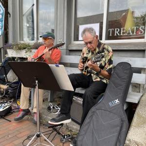 Jazz guitarists Neil Lamb, left, and Dave Lawlor will play on the sidewalk during Wiscasset Art Walk June 29. Wiscasset Art Walk photo