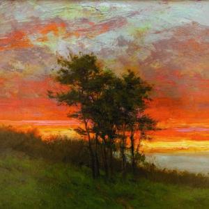 “Hillside, Spring” by Paul Batch, oil on panel 12” x 16”