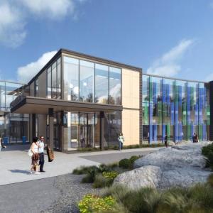A rendering of the front of Bigelow Laboratory shows the new entrance and the planned expansion to the right. The 25,000-square-foot addition will be completed in spring 2025 and provide the resources needed for the institute’s growing education, collaboration, and workforce development programs. Courtesy of Bigelow Laboratory for Ocean Sciences