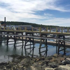 A builder works on the Boothbay Harbor Footbridge Renovation Project June 23. FRITZ FREUDENBERGER/Boothbay Register