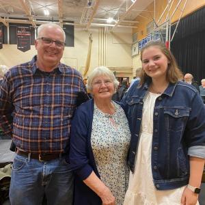 Class of 2023 Valedictorian Carolyn Potter with her father Roy Potter, Class of 1986, and her grandmother Marsha Potter, Class of 1961. ISABELLE CURTIS/Wiscasset Newspaper