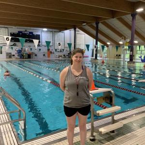 WCC Aquatics Specialist Nori Lund at the pool July 13. SUSAN JOHNS/Wiscasset Newspaper