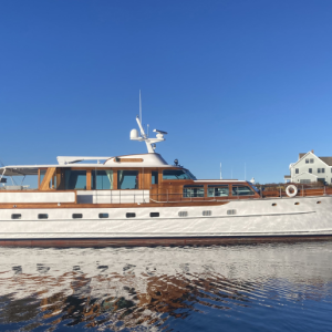 Wishing Star, an 84-foot restored Trumpy yacht, will lead the boat parade on Sunday, July 23 at 10 a.m. Courtesy of Andy Tyksa