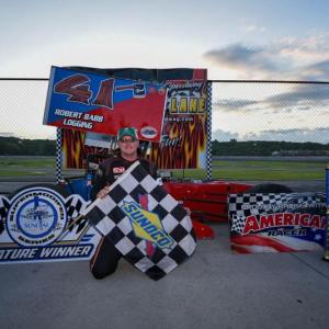 Brad Babb celebrates his 350 SMAC Tour win. Courtesy of Steve Girard of SGirardPhotography