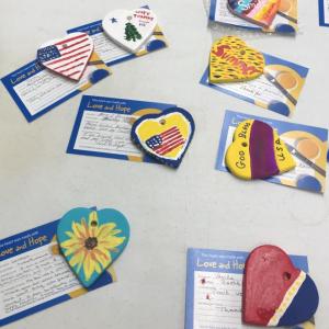 Samples of Hearts of Hope painted hearts done on Aug 3. Courtesy of Diane Demetriades