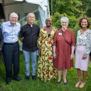 At the Aug. 13 event, from left: Michael Chaney - former executive director of the Frances Perkins Center and current homestead site manager; Earle G. Shettleworth Jr., Maine State Historian; John Bear Mitchell, Penobscot Nation Citizen; Mufalo Chitam, executive director of the Maine Immigrants’ Rights Coalition; Sarah Peskin, chair of the Frances Perkins Center Board of Trustees; Jennifer Abruzzo, general counselor for the National Labor Relations Board; Tomlin Perkins Coggeshall, Frances Perkins’ grandson. Kari Herer photo