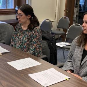 During the Aug. 15 commissioners’ meeting, County Planner Emily Rabbe, center, discussed a $300,000 grant for Boothbay Region Development Corporation. At right, Assistant Planner Emily Graziano. BILL PEARSON/Boothbay Register