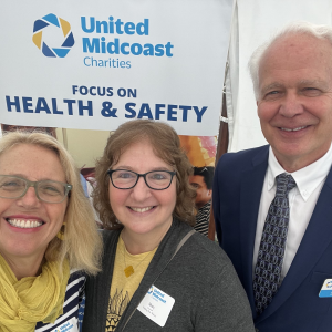Finding Our Voices has its first paid, full-time executive assistant Mary Kamradt, center, with help from a $7,500 grant from United Midcoast Charities. Mary is now the executive assistant to Founder/President Patrisha McLean. From left: McLean, Kamradt, and John Viehman, executive director of United Midcoast Charities. Patrisha McLean photo