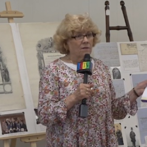 Damariscotta Historical Society President Sandi Day introduces historian Calvin Dodge and Barry Knott before their presentation on the History of Alna Lodge. Courtesy of LCTV