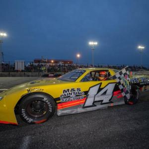 Josh St. Clair celebrates his win in the 100-lap Pro Stock Invitational. Photo by Steve Girard of SGirardPhotography