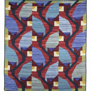 “Whirled Leaves” - woven rug by Sara Hotchkiss, is among the fine interior selections in the Maine Art Gallery’s new show, “The Artful Interior.” Courtesy of the venue Sara Hotchkiss