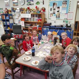 From left, WES second graders Roman Silva, Fianna Oakes, Kinsley Waite, Avery Decosta, Grayson Mullins, Macen Gay, Lucas Bowers and Rowan Sullivan celebrate their summer reading. Courtesy photo