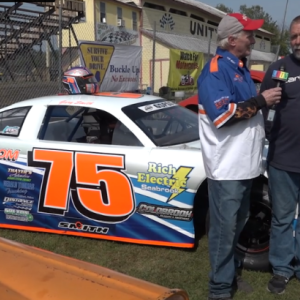 Host Dan Ayotte interviews Gary Smith, 2021 Beech Ridge Champion, as part of the Unity Raceway 75th Anniversary 2-part show that premieres at 7 p.m. on Saturday, Oct. 14 and Sunday, Oct. 15 on LCTV local channel 7, LCTV.org, and all streaming services. Courtesy of LCTV