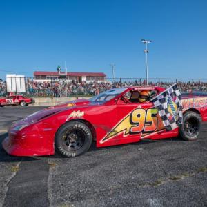 Josh St. Clair aka "Lightning McQueen" wins the 11th annual Strictly Shootout at Wiscasset Speedway.