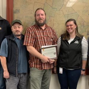 Lincoln County Emergency Management Agency amateur radio has achieved certification as a FEMA-recognized communications team. Pictured, from left, team members Jason Cates and Damon Leibert, Team Leader John Oakes, Assistant Director Emily Huber and Director Maury Prentiss. BILL PEARSON/Boothbay Register