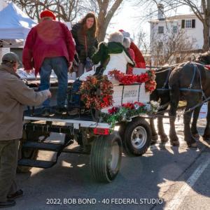 Woodfield Wagon, getting on board: Woodfield Farm’s horse and wagon returns to Wiscasset Holiday Marketfest 2023 to shuttle shoppers from place to place. This and other free activities are featured throughout the weekend, Dec. 1, 2, 3, from 10 a.m. to 5 p.m. each day. Bob Bond photo