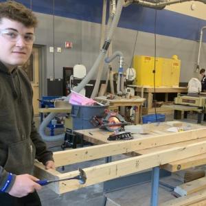 Future carpenters Braden Davis, left, of Boothbay and Henry Putnam of Wiscasset are first-year students at Bath Regional Career and Technical Center. BILL PEARSON/Boothbay Register