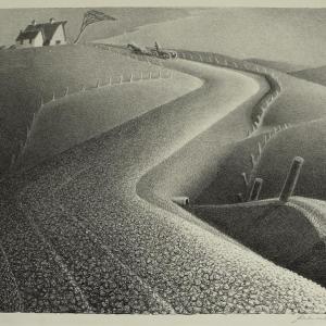Grant Wood (1892-1942) March, 1939, lithograph on deckled white wove paper, 12 1/2 x 15 3/4 inches (sheet), Gift of Mr. and Mrs. Robert Rothschild, 1978.67.1. Courtesy of the Farnsworth Grant Wood