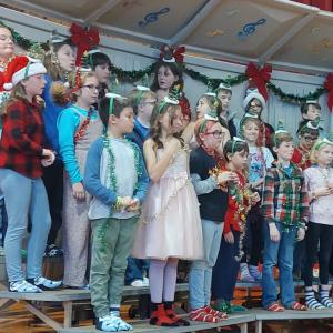 The Wiscasset Elementary School Chorus dons their new socks. Trae Stover photo