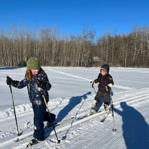 Young cross-country skiers at HVNC. Courtesy of Midcoast Conservancy