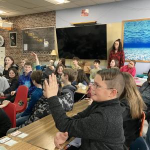 Jude Hendershot asks a question about power line safety. Becky Hallowell photo