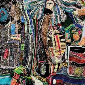 Holly Anderson Baumm’s textile art, “Gratitude” is among her work in this new show at River Arts with Alice de Mauriac, Diana Mullins and Heather Greene. Courtesy of the venue