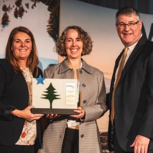 Pictured from left are Maine Department of Economic and Community Development Commissioner Heather Johnson, Coastal Maine Botanical Gardens’ President and CEO Gretchen Ostherr, and Maine Office of Tourism Director Steve Lyons. Courtesy of CMBG