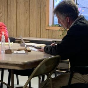 Edgecomb Selectman Mike Smith read a Maine Department of Transportation letter April 2 informing the board of a .37-acre property taking in connection with this year’s Route 27 Reconstruction project. BILL PEARSON/Boothbay Register