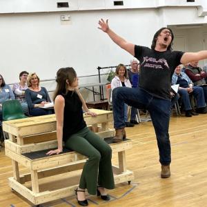 Roosevelt Bishop (Gaston) rehearsing a scene with Emily Bartley (Belle) for the LCCT production of “Beauty & The Beast.” Courtesy of Lincoln Theater