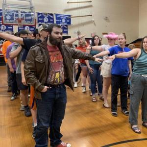 In Stover Auditorium May 31, Wiscasset Middle High School seniors see how far apart they should be from the classmate beside them when they march into graduation June 6. SUSAN JOHNS/Wiscasset Newspaper