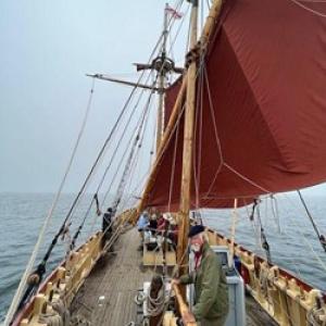 Captain JB Smith at the helm en route to Boothbay Harbor. Kirstie Truluck photo