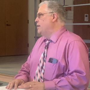 Superintendent of Schools Bob Kahler speaks at the May 7 Edgecomb School Committee meeting. BILL PEARSON/Boothbay Register
