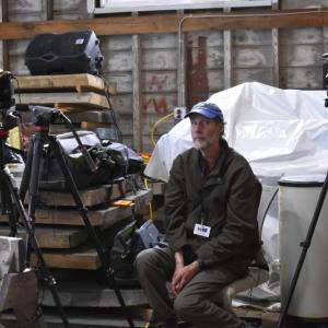 Jonne Trees of Boothbay Region TV and Media Center filming inside while his drone captured action outside. LISA KRISTOFF/Boothbay Register